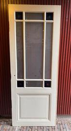 Oude houten deur met glas 81x213, Doe-het-zelf en Verbouw, Deuren en Horren, Gebruikt, 80 tot 100 cm, Binnendeur, Ophalen of Verzenden