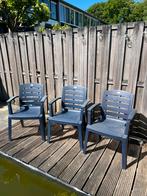 3 blauwe Hartman stoeltjes met 2 voetensteuntjes, Tuin en Terras, Ophalen of Verzenden, Zo goed als nieuw, Kunststof