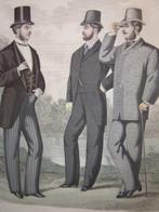 Met de hand gekleurde heren-modeprent 19e eeuw, Ophalen of Verzenden