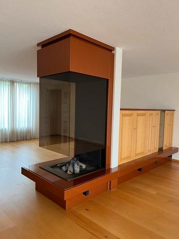 Te koop Boley gas openhaard met essenhouten meubel beschikbaar voor biedingen