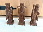 Vintage hardhouten beelden set van 3 Chinese wijzen., Ophalen of Verzenden