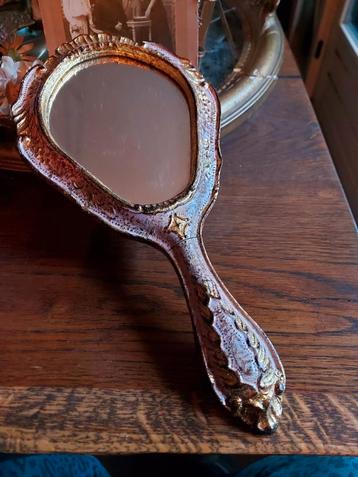 Prachtige Brocante Florentijnse goud/roze handspiegel  beschikbaar voor biedingen