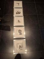 Honden Prentkaarten in Zilveren Lijstjes (5 stuks), Minder dan 50 cm, Ophalen of Verzenden, Minder dan 50 cm, Print