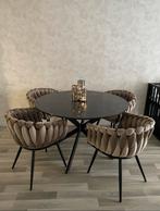 Eettafel set met marmeren tafel rond, Ophalen of Verzenden, Zo goed als nieuw, Overige materialen, Eettafel