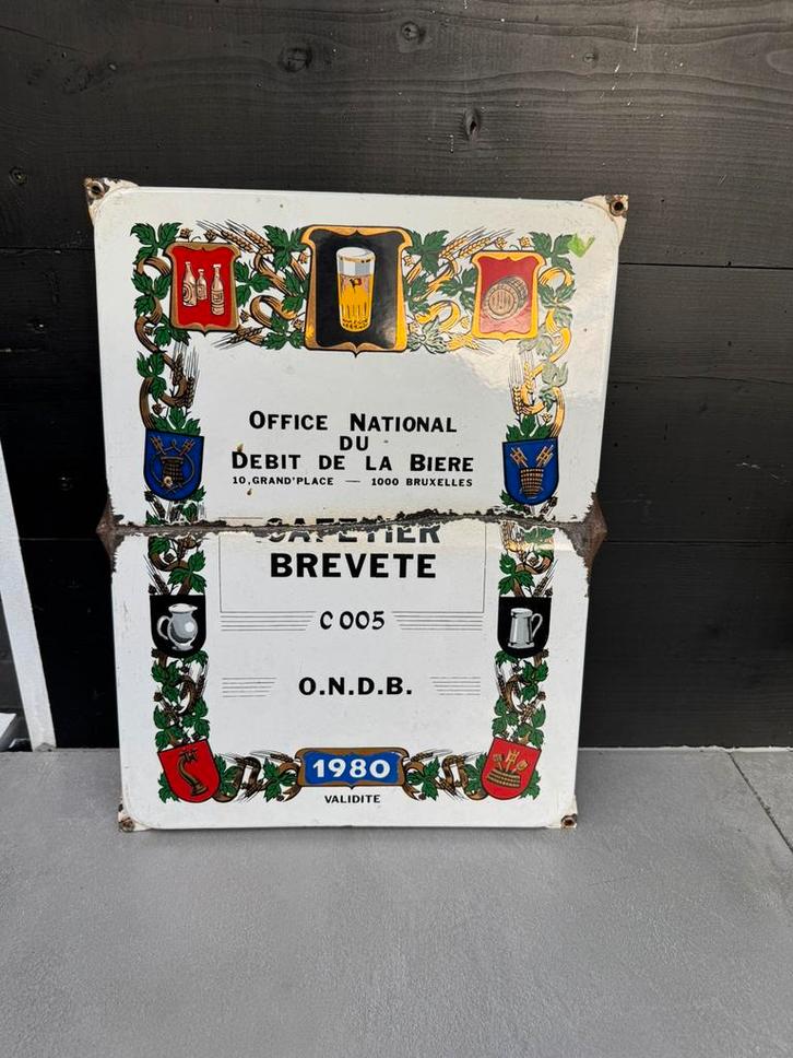 Emaille bord - Office National du Débit de la Bière, Verzamelen, Merken en Reclamevoorwerpen, Gebruikt, Reclamebord, Ophalen