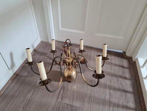 Messing kroonluchter 6 'kaarsen', Huis en Inrichting, Lampen | Kroonluchters, Gebruikt, Metaal, Ophalen of Verzenden