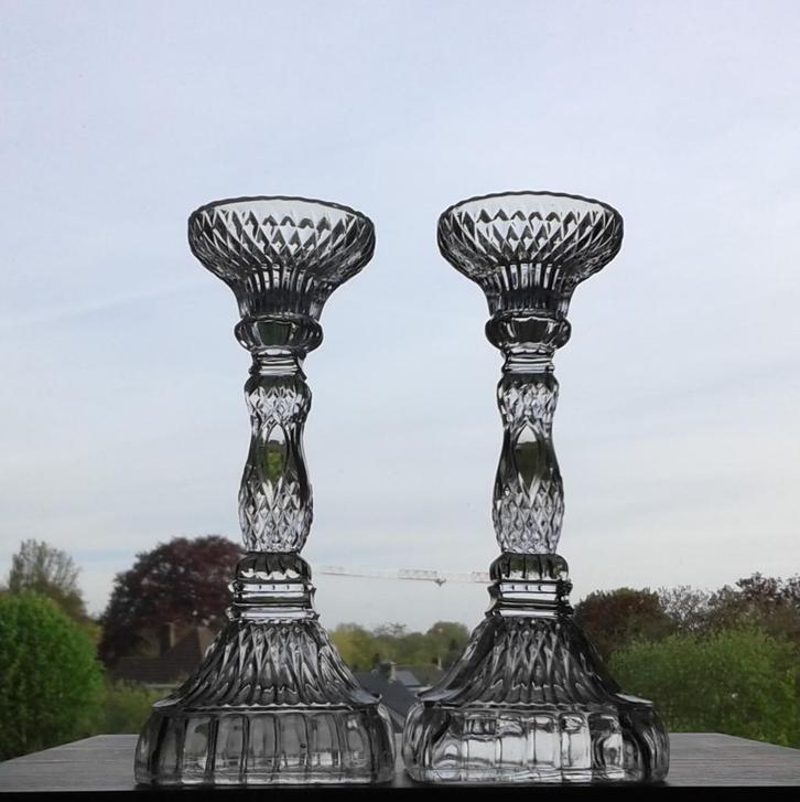 Kandelaars (2x2) Persglas Art Deco, Antiek en Kunst, Antiek | Kandelaars, Glas, Ophalen of Verzenden