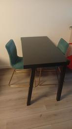 Tafel met glasplaat en 2 stoeltjes, Huis en Inrichting, Tafels | Eettafels, Ophalen, Rechthoekig, 100 tot 150 cm, 50 tot 100 cm
