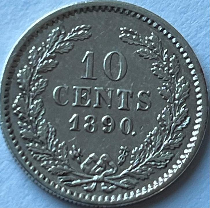 Heel mooi dubbeltje 1890, Postzegels en Munten, Munten | Nederland, Losse munt, 10 cent, Koning Willem III, Zilver, Ophalen of Verzenden