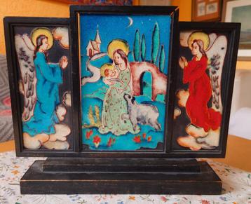 ~1930 Karlsruhe, Majolika Art triptych  Madonna met Jezus beschikbaar voor biedingen