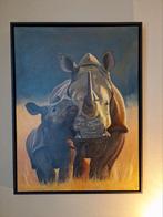 Schilderij: Neushoorn met Jong, Ophalen of Verzenden