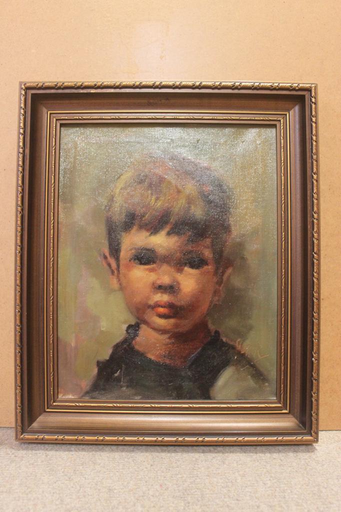 Jongen Kinderhoofd Handgeschilderd ( Vintage )., Antiek en Kunst, Kunst | Schilderijen | Klassiek, Ophalen of Verzenden
