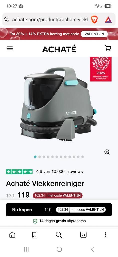 Achaté vlekkenreiniger, Witgoed en Apparatuur, Stofzuigers, Zo goed als nieuw, Waterstofzuiger, 1600 tot 2000 watt, Reservoir