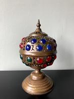 Vintage oosterse koperen met glazen lamp/lantaarn, Ophalen of Verzenden