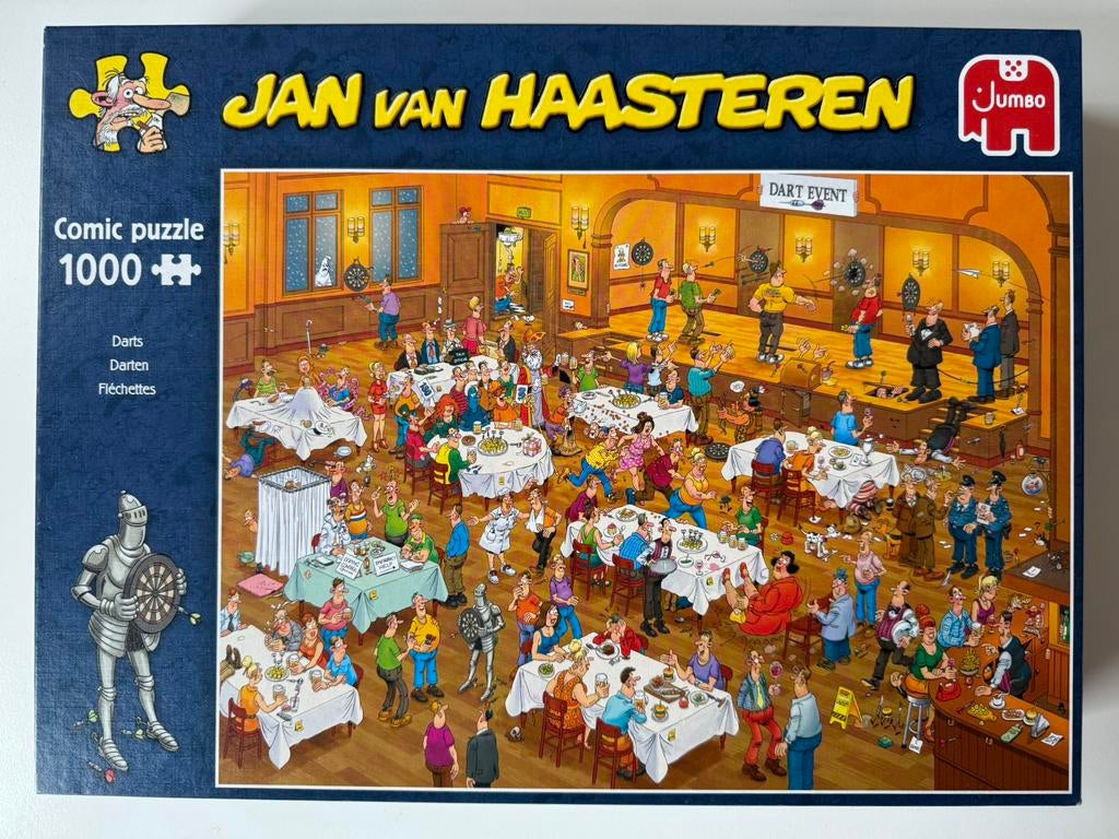 Jan v Haasteren, Darten, 1000 stukjes, Ophalen of Verzenden, 500 t/m 1500 stukjes, Gebruikt, Legpuzzel