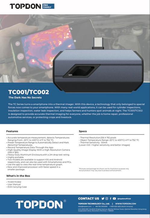 Handheld Warmtebeeldcamera TopDon TCView TC001 heat vision, Auto diversen, Onderhoudsmiddelen, Ophalen of Verzenden