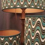 Vintage retro lampenkappen groen blauw wit handgemaakt, Huis en Inrichting, Lampen | Lampenkappen, Rond, Nieuw, Ophalen of Verzenden
