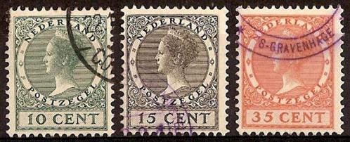 Nederland NVPH nr 136/8 gestempeld Koningin Wilhelmina 1924, Postzegels en Munten, Postzegels | Nederland, Gestempeld, T/m 1940