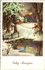 Zalig Nieuwjaar - Oude Nieuwjaarskaart (1956), Verzenden, 1940 tot 1960, Gelopen, Feest(dag)