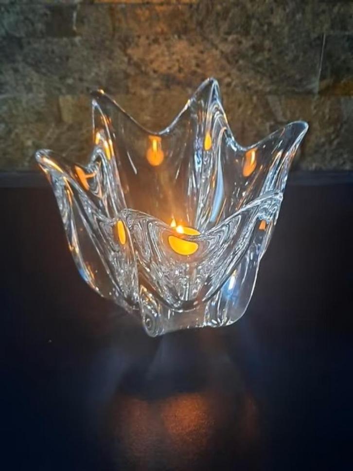 Orrefors tulpvormig kristallen waxinelichthouder - schaaltje, Antiek en Kunst, Antiek | Glas en Kristal, Ophalen of Verzenden