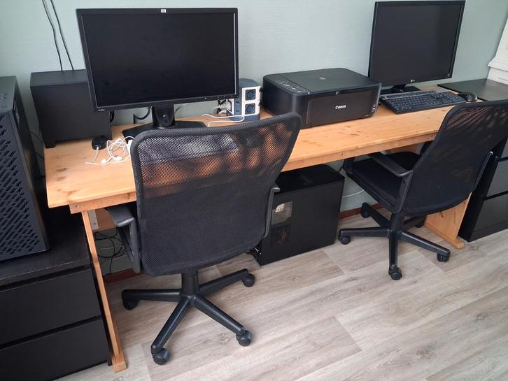 Massief Houten Bureau Set + Bureaustoel & Boekenplanken, Huis en Inrichting, Bureaus, Zo goed als nieuw, Bureau, Ophalen