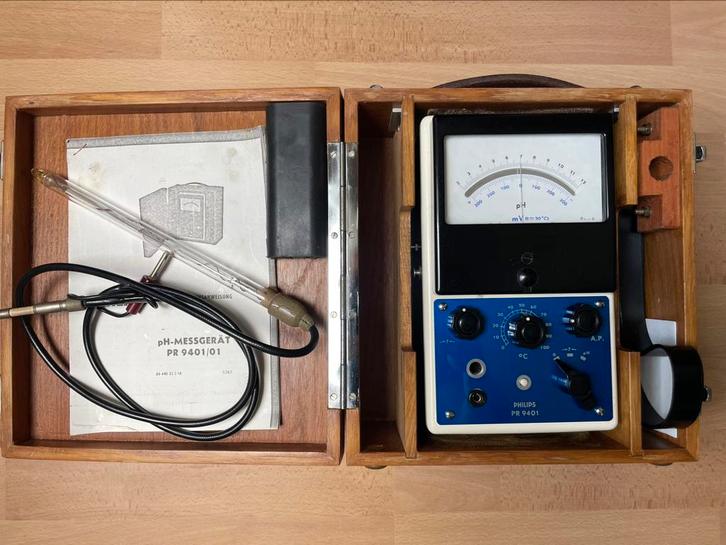 Vintage Philips PR 9401 pH-meter, Doe-het-zelf en Verbouw, Meetapparatuur, Gebruikt, Overige meters, Ophalen of Verzenden
