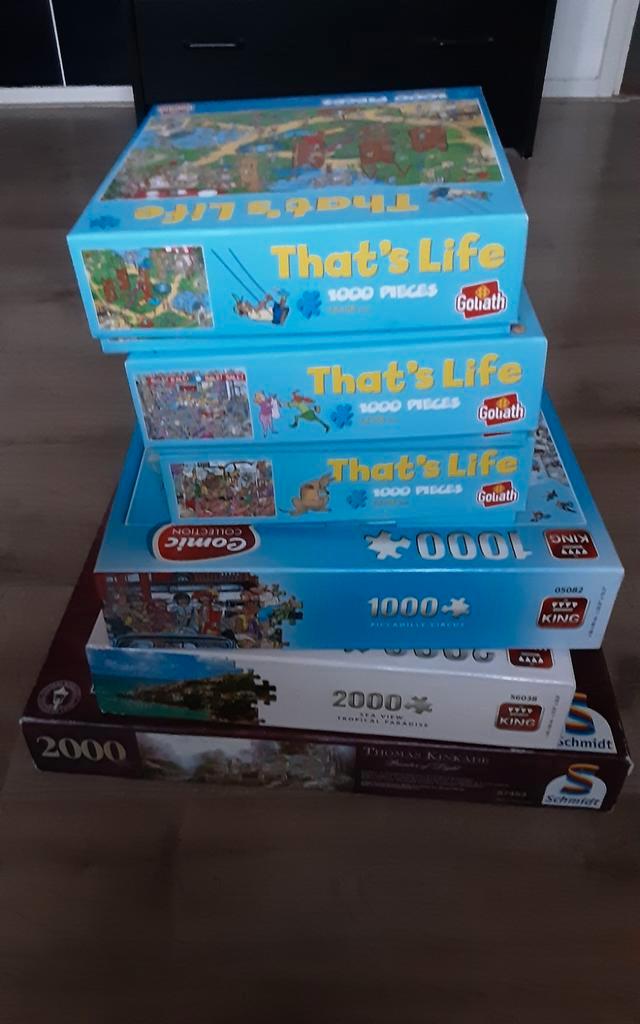 6 Legpuzzels - That's Life & King - 1000 & 2000 stukjes, Hobby en Vrije tijd, Denksport en Puzzels, Zo goed als nieuw, Legpuzzel