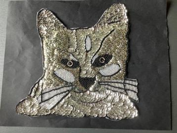 poezenkop kleding applicatie zilver /zwart € 8,50 beschikbaar voor biedingen