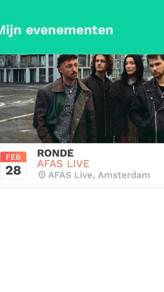 Twee tickets concert Rondé 28 februari in A’dam, Twee personen