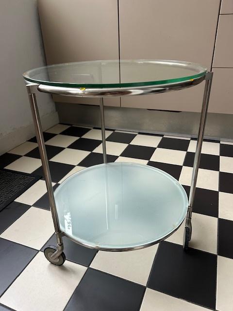 Ikea trolley bijzettafel Strind, Huis en Inrichting, Tafels | Bijzettafels, Gebruikt, Rond, 60 cm of meer, Minder dan 55 cm, Glas