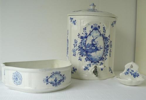 P.Regout Fonteintje met deksel waterbak & zeepbakje zeldzaam, Antiek en Kunst, Antiek | Keramiek en Aardewerk, Ophalen of Verzenden