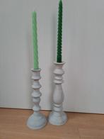 2 stenen kandelaars met grijze cement finish, Overige materialen, 25 tot 50 cm, Ophalen of Verzenden, Zo goed als nieuw