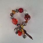 Armband met grove kralen, rood-transparant- oranje-zilver, Ophalen of Verzenden, Zo goed als nieuw, Rood