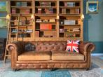 Stoere Chesterfield bank vintage cognac GRATIS BEZORGD, Gebruikt, Ophalen of Verzenden, Rechthoekig, Leer
