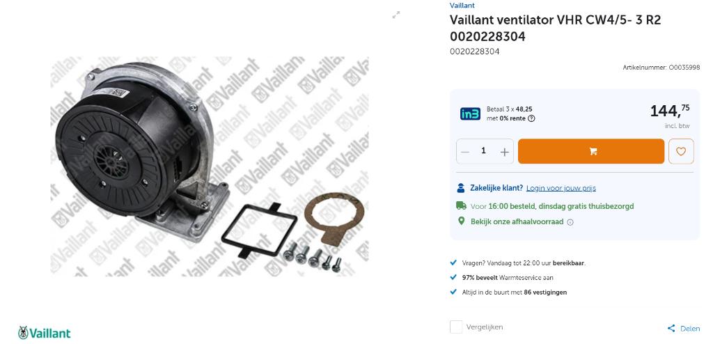 Vaillant ventilator VHR CW4/5- 3 R2, Ophalen, Minder dan 30 cm, Cv-ketel of Combi-ketel, Nieuw