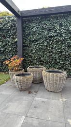 Gratis: 4 rieten manden voor tuin, Tuin en Terras, Bloembakken en Plantenbakken, Ophalen, Overige materialen, Gebruikt, Rond