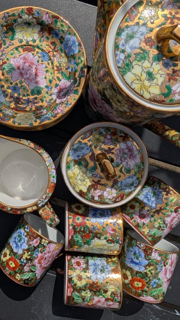 Prachtig Chinees Rose Medallion Theeservies, Ophalen