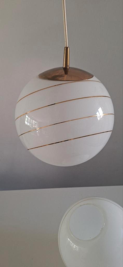Vintage glazen hanglampen set, Huis en Inrichting, Lampen | Hanglampen, Gebruikt, Minder dan 50 cm, Glas, Metaal, Ophalen of Verzenden