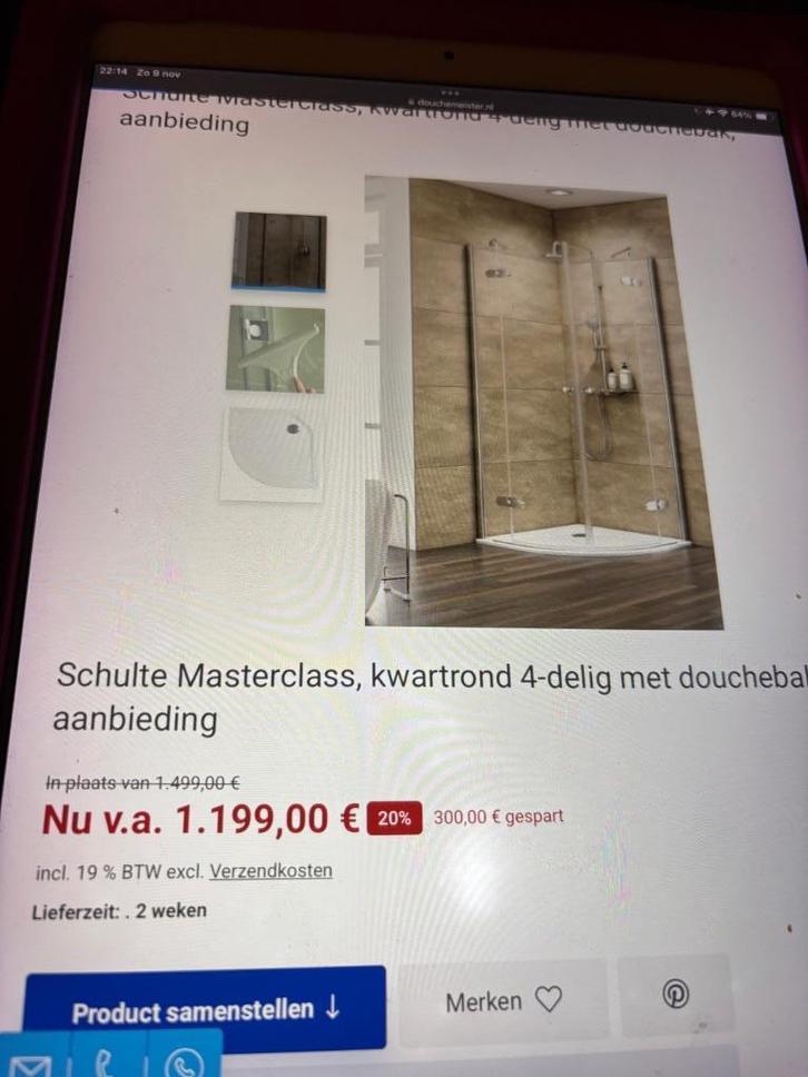 Glazen douchecabine, Doe-het-zelf en Verbouw, Sanitair, Nieuw, Douche, Chroom, Glas, Ophalen of Verzenden
