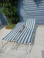 2x stretcher / strandbed / ligbed, blauw-wit gestreept, Ophalen, Zo goed als nieuw, Aluminium, Verstelbaar