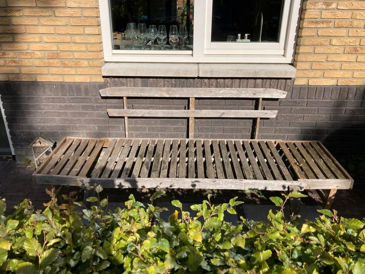 Houten tuinbank Lanterfant - Verweerd, Tuin en Terras, Tuinbanken, Gebruikt, Hout, Ophalen