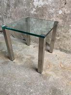 Glazen bijzettafel met RVS poten , jaren 80