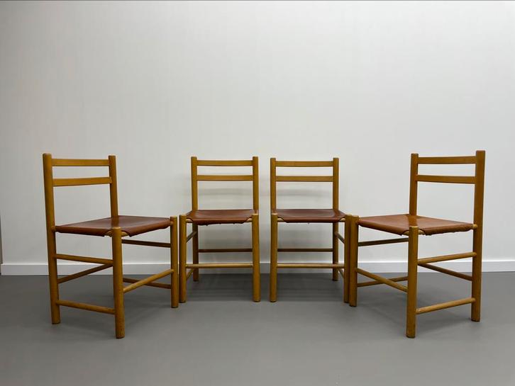 4 x Ate van Apeldoorn Stoelen, Huis en Inrichting, Stoelen, Gebruikt, Leer, Bruin, Ophalen