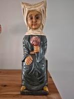 Antiek handgesneden houten beeld van een non, Ophalen of Verzenden