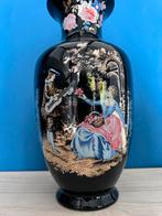 Zwarte vaas met rococo afbeelding - 42cm, Ophalen of Verzenden