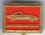 Lamborghini 350 GT rood op koper auto speldje ( B_196 ), Verzamelen, Speldjes, Pins en Buttons, Verzenden, Zo goed als nieuw, Transport