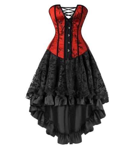 Rood zwarte victoriaanse korset jurk gothic middeleeuwse, Kleding | Dames, Carnavalskleding en Feestkleding, Maat 38/40 (M), Verzenden