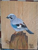 Vlaamse Gaai op Boomstronk - Roos 2014, Minder dan 50 cm, Gebruikt, Ophalen of Verzenden, Schilderij