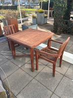 Teakhouten tuinset - tafel en stoelen, Tuin en Terras, Tuintafels, Ophalen of Verzenden, Gebruikt, Vierkant, Teakhout
