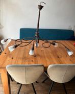 Smeedijzeren hanglamp 6 armen met glazen kapjes, Ophalen, Zo goed als nieuw, Glas, Minder dan 50 cm